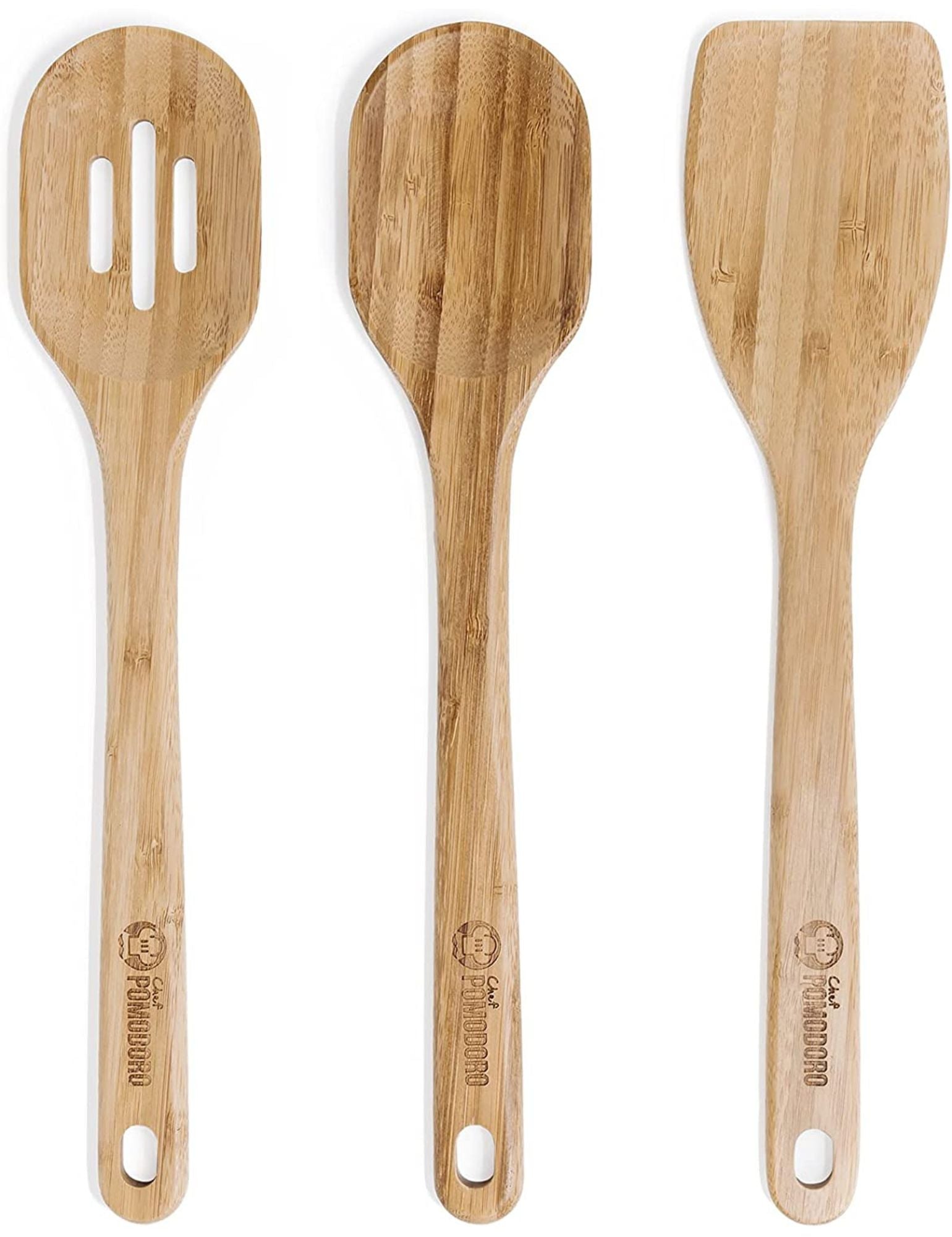 Wooden Cooking Utensils 3 Piece Set Bamboo Large 12.5 Inch