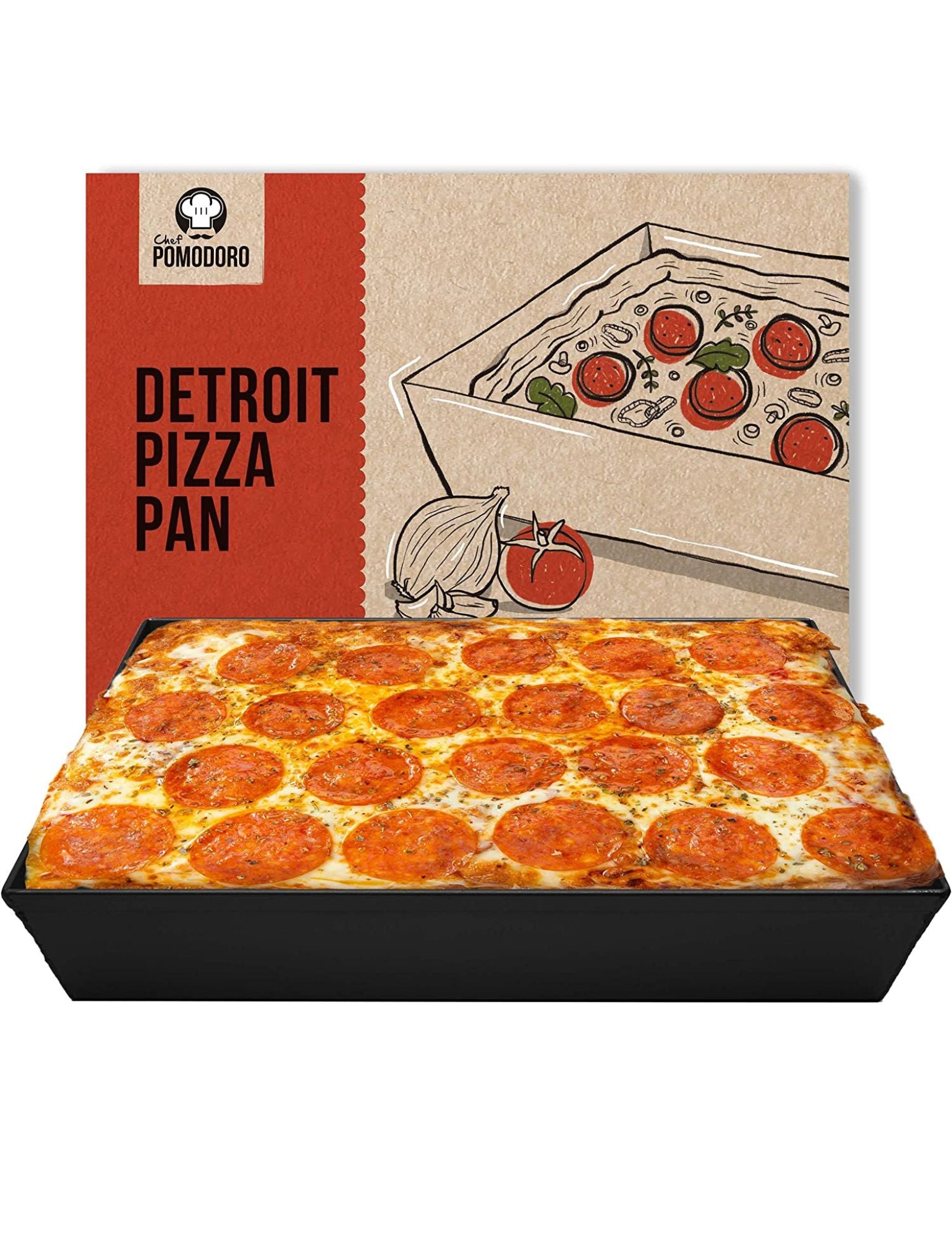 Detroit Style Pizza Pans (Non Stick Two-Year Warranty) 10 x 14 x 2.5 Inch  Sicilian Style Pizza Pan, Hard Anodized Deep Dish Square Grandma Style  Pizza