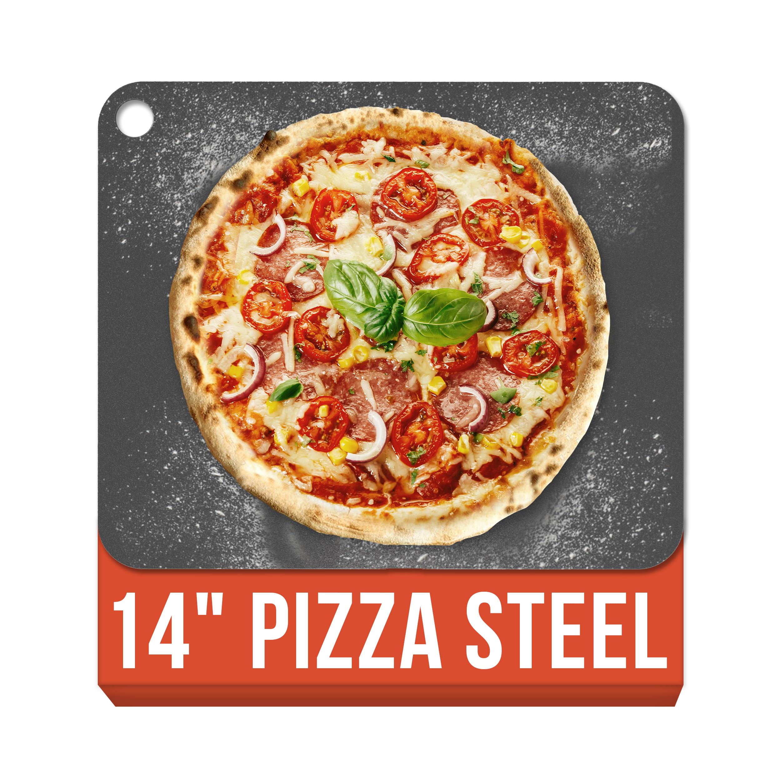 Chef Pomodoro Pizza Steel for Oven 13 Inch 1/4 Inch Thick, Baking Steel for Oven, Grill, Sourdough Bread, Baking Stone for Oven With Lifting Holes 13" X 13" (33.6 x 33.6 cm)
