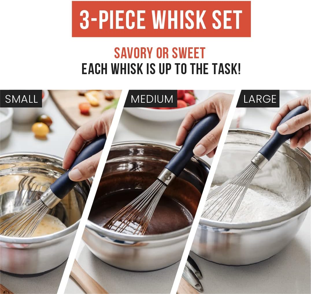 Kitchen Whisk 3-Piece Set, Stainless Steel Wire Balloon Whisk