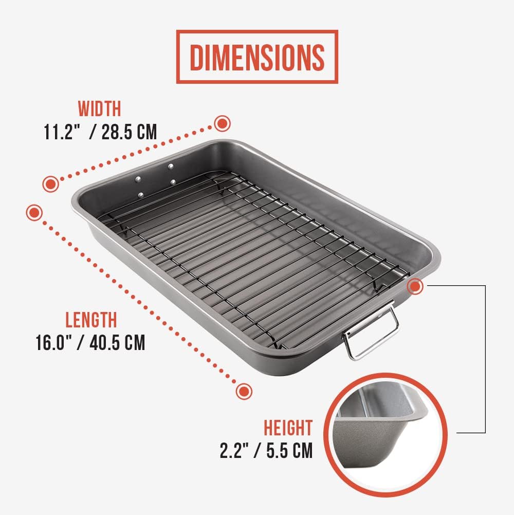 Nonstick Carbon Steel Roasting Pan Roaster with Flat Rack, 16 x 11-in –  Chef Pomodoro