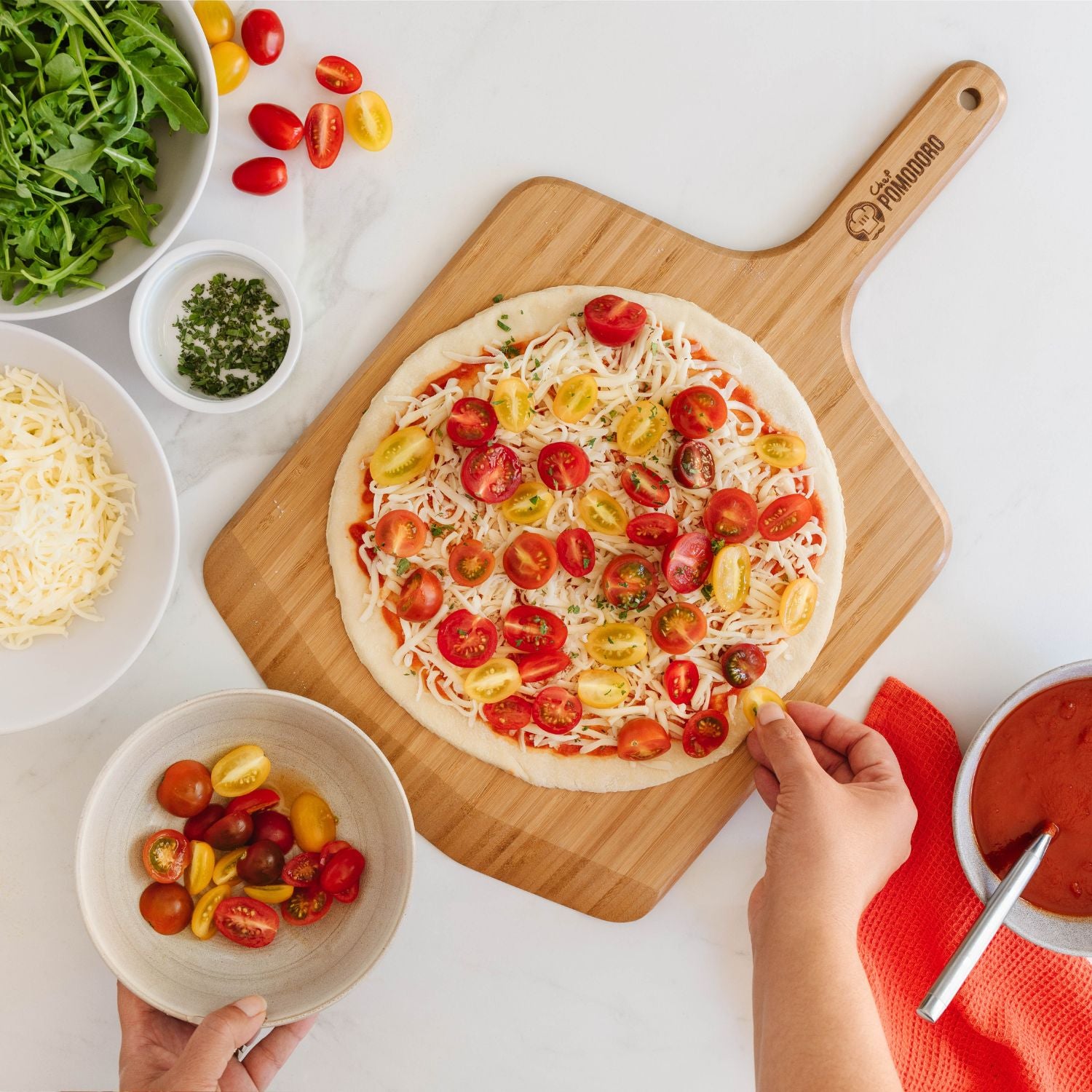 Paletta Per Pizza In Bambù ALLWINNER 30,5cm - Set Da 2 Spatole Con Manico, Legno Naturale Per Pizza E Pane