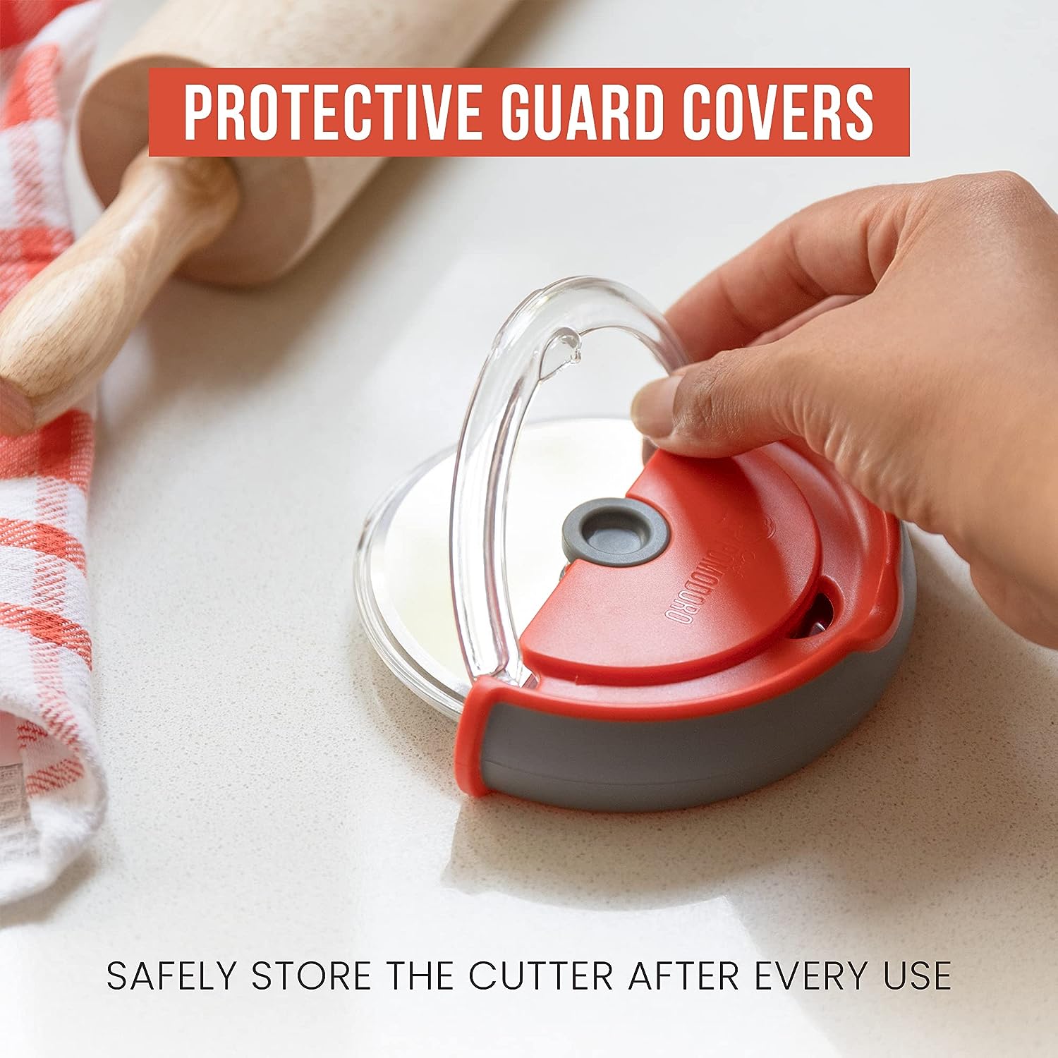 Pizza Cutter Wheel with Protective Cover Blade Guard (Orange)
