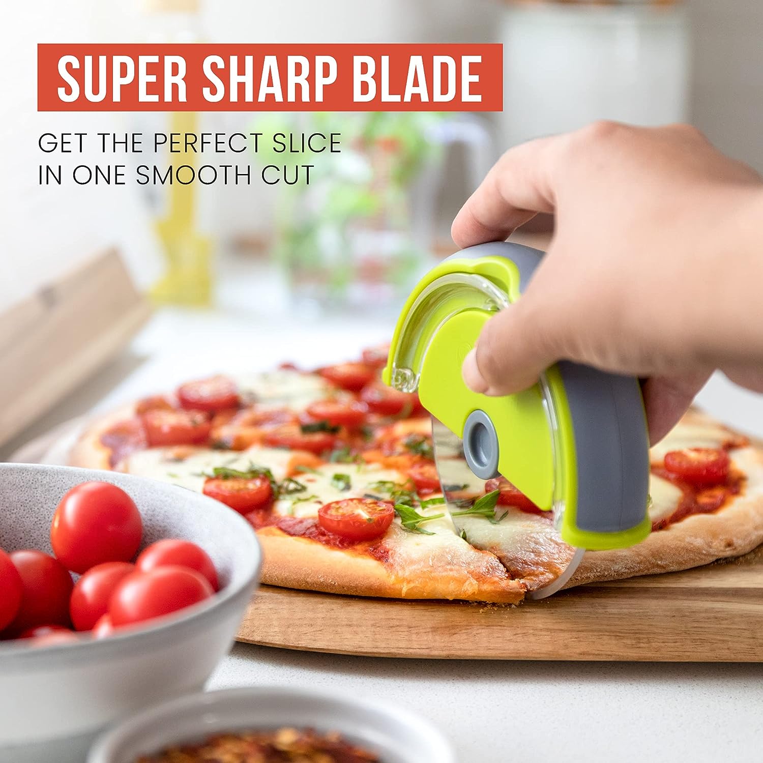 4-Inch Pizza Cutter Wheel with Protective Cover Blade Guard (Avocado Green)