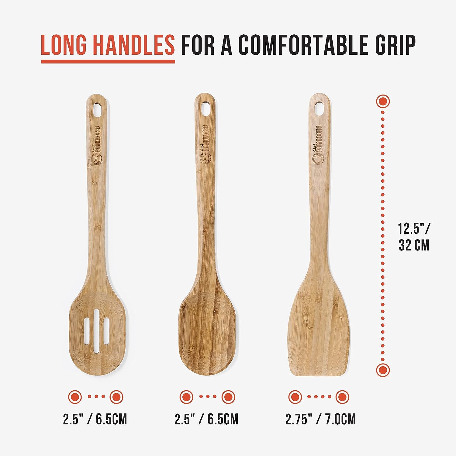 Cooking Wooden Spoons 3-Piece Set, Solid Beechwood – Chef Pomodoro