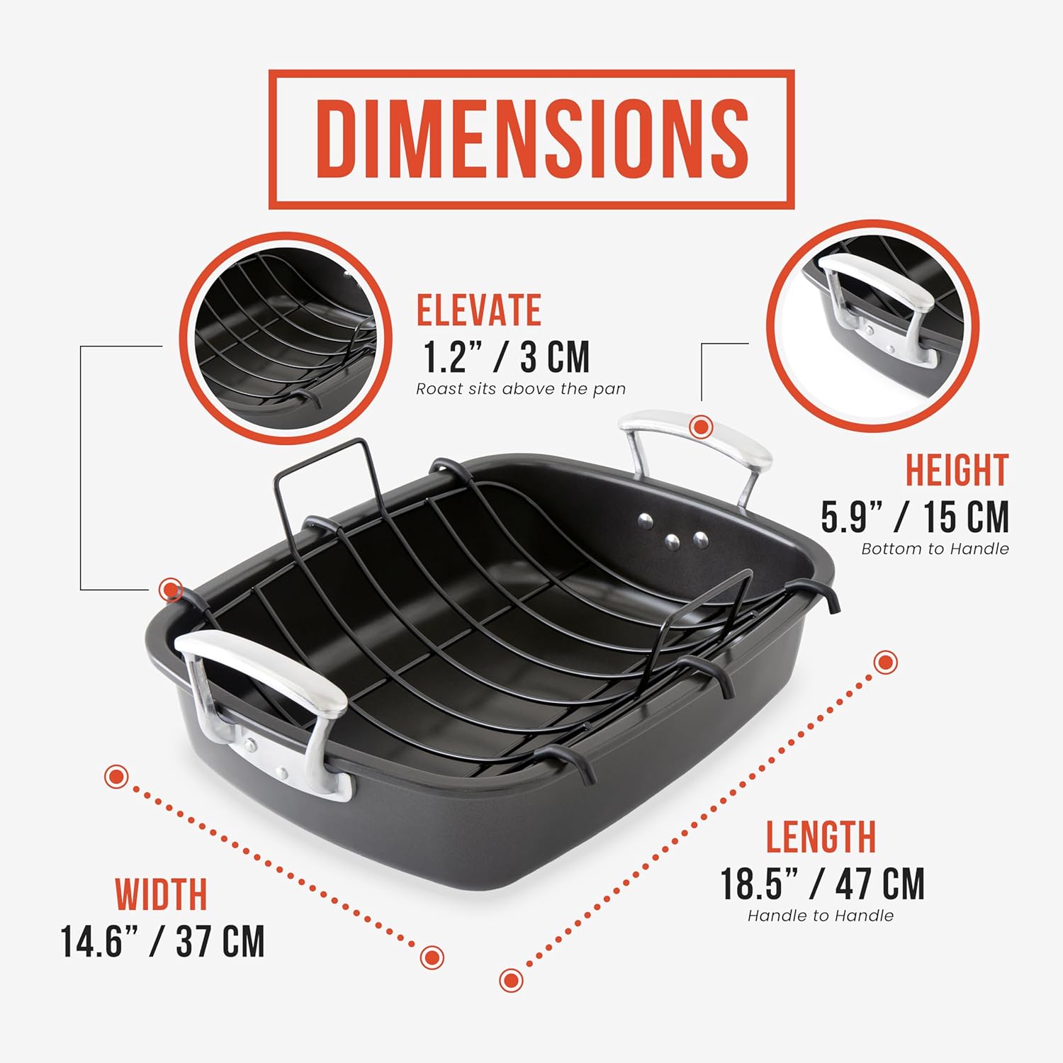 Chef Pomodoro Nonstick Carbon Steel Roasting Pan Roaster with Flat