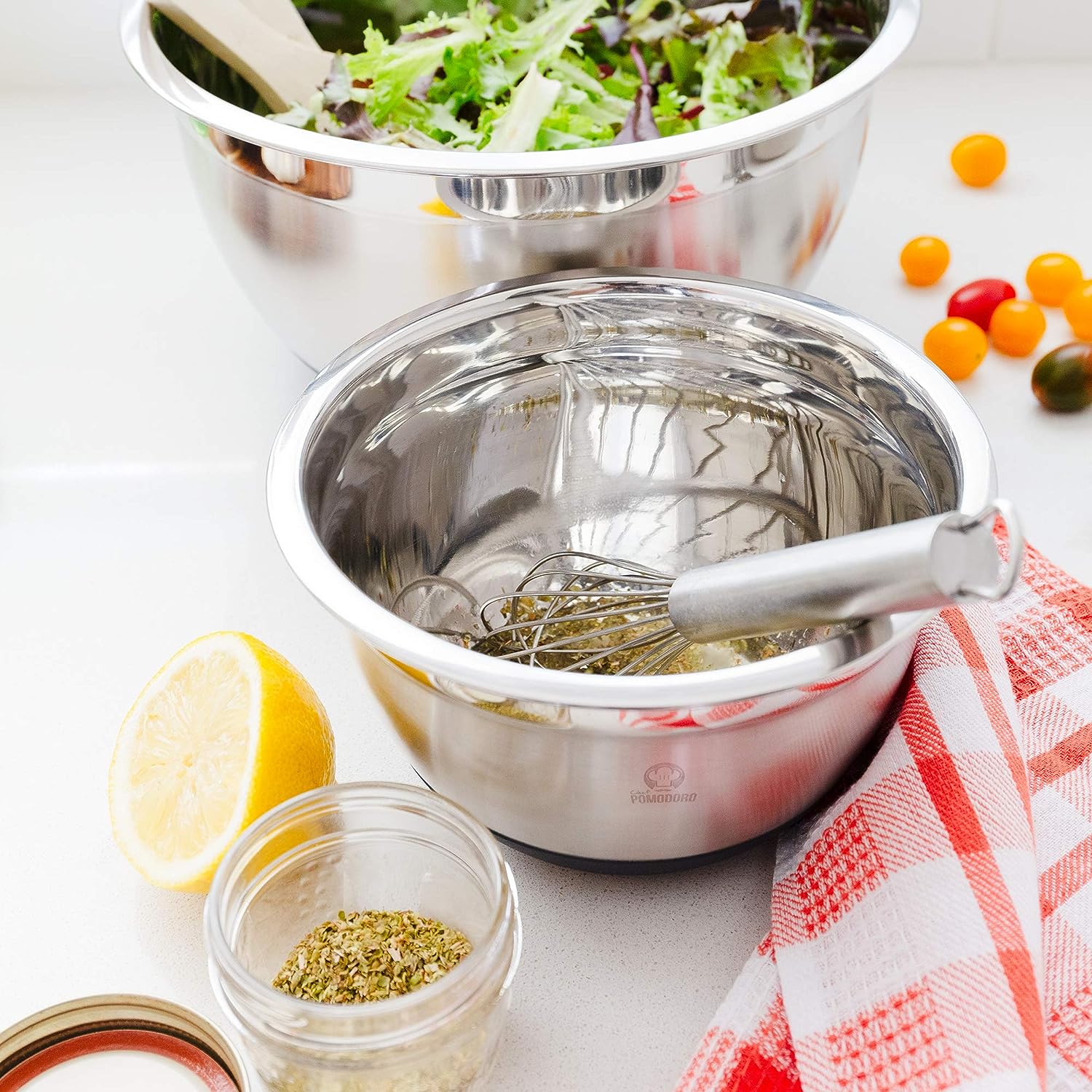 3-Piece Stainless Steel Mixing Bowls with Lids & Non-Skid Base, Black