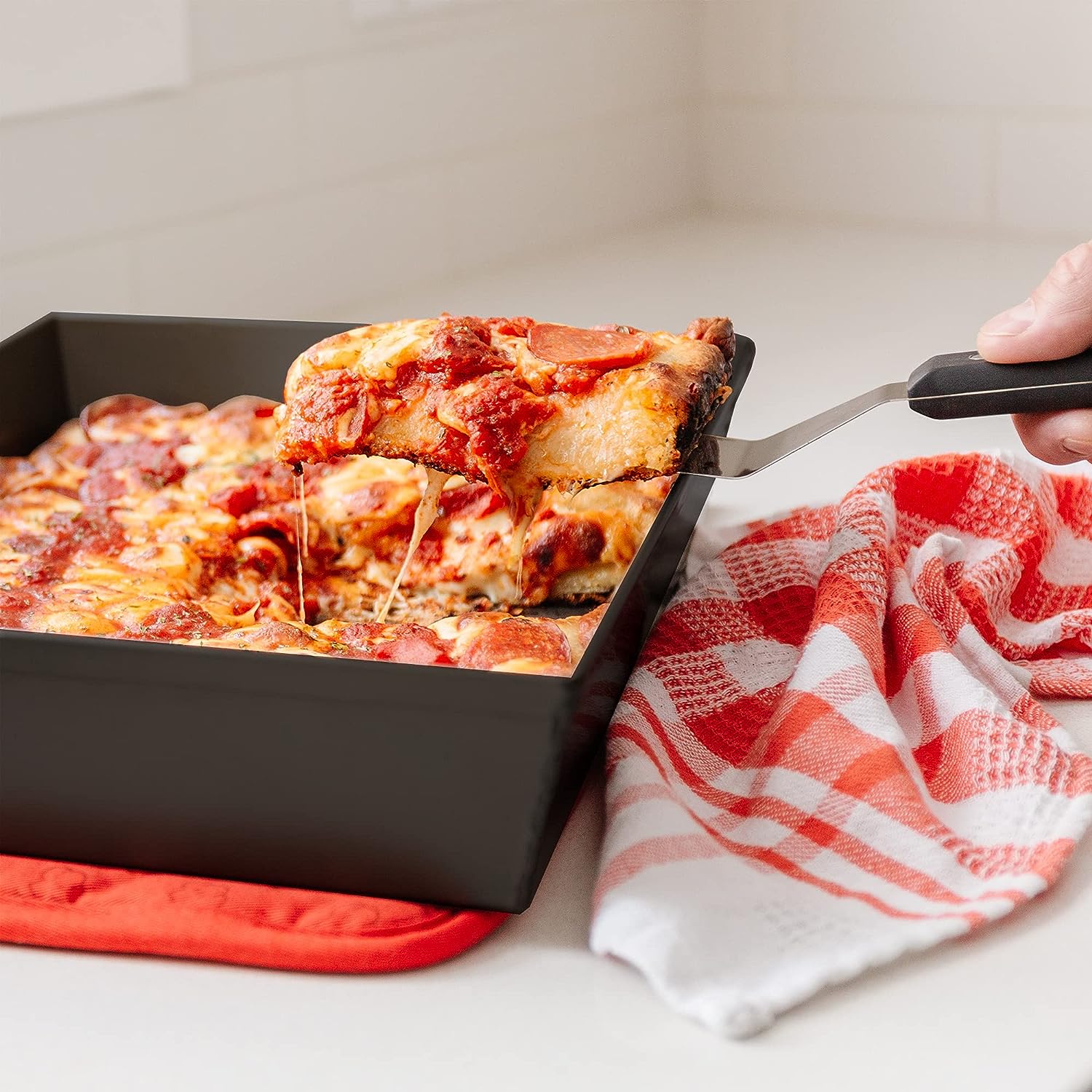  Detroit Style Pizza Pans (Non Stick Two-Year Warranty) 10 x 14  x 2.5 Inch Sicilian Style Pizza Pan, Hard Anodized Deep Dish Square Grandma Style  Pizza Pan, Focaccia Bread Pan, Pre-Seasoned