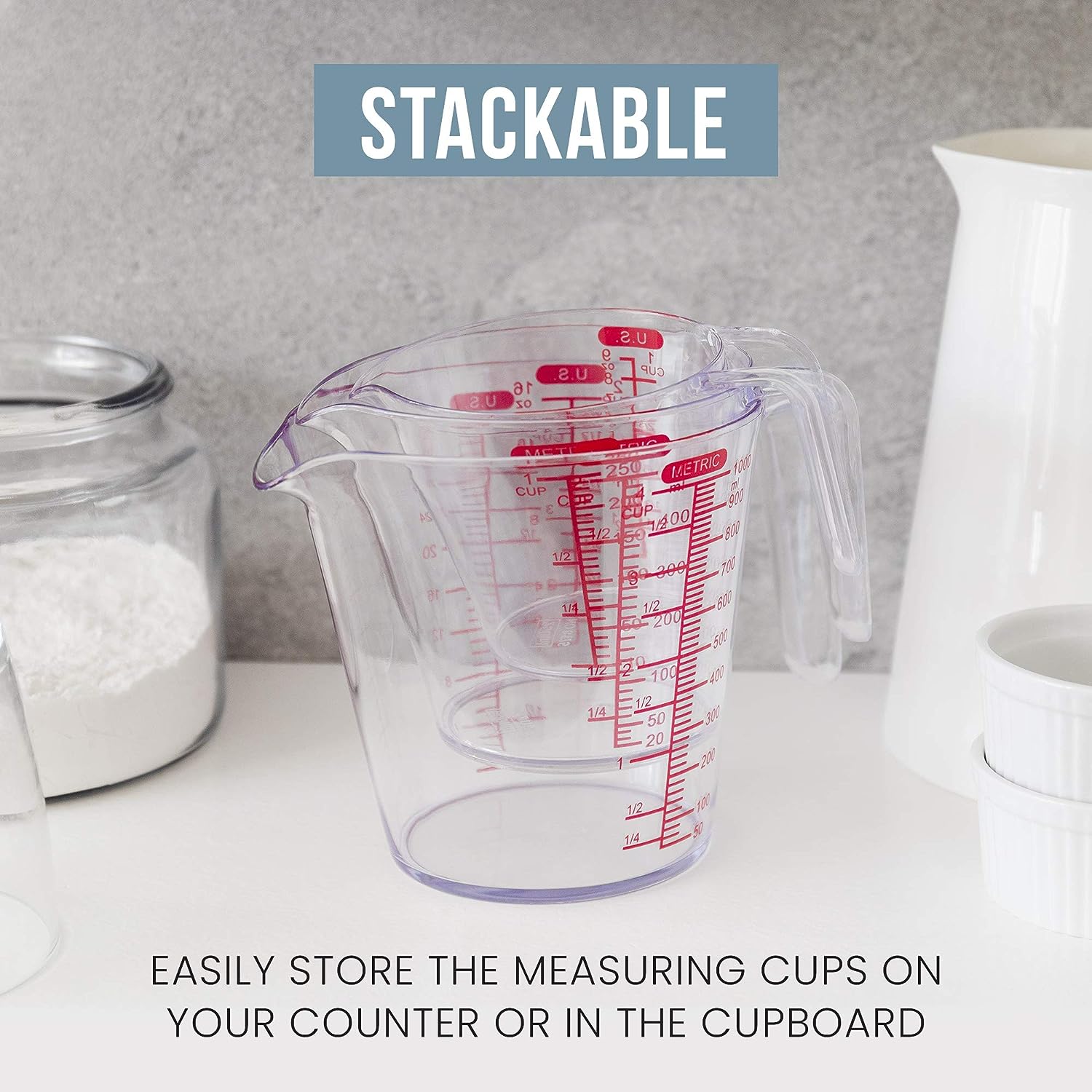 3Pc Liquid Measuring Cup Set TPR Handle Transparent Dishwasher Plastic  Measuring Cups Graduated Measuring Jug Kitchen Essentials Color: 3 Pcs Red  handle