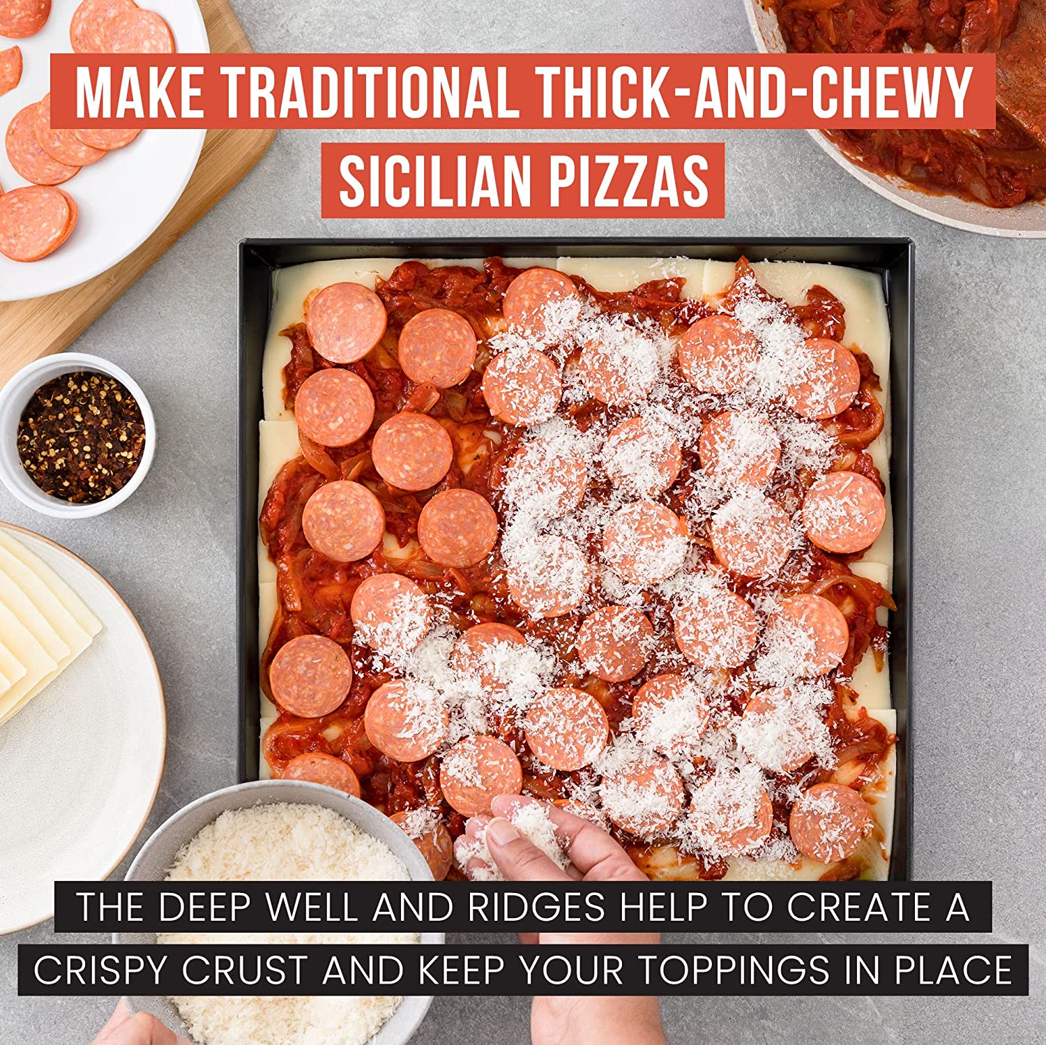 Sicilian Deep Dish Square Non-stick Pizza Pan, 13.2 x 13.2 Inch