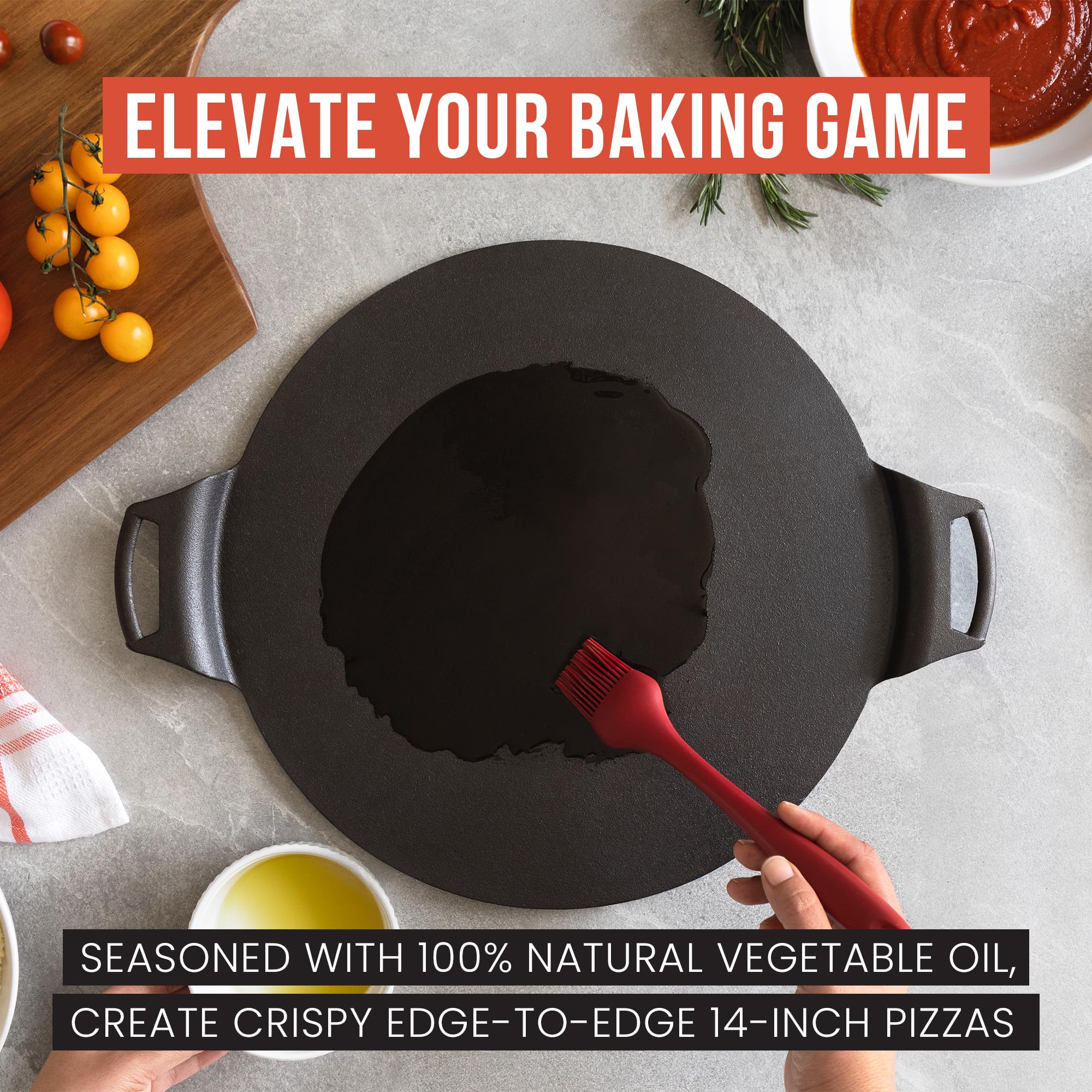 Cast Iron Pizza Pan, 15 Inch Pre-Seasoned Skillet, with Handles