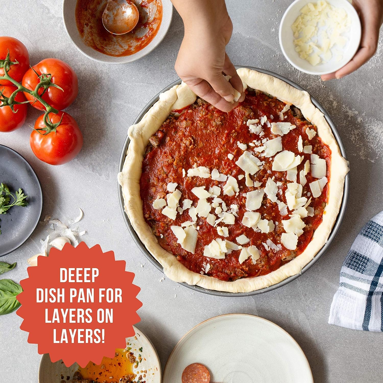 Pizza Grilling Pan (12) - Non-Stick Pan w Removable Handle to Easily Close  Grill & Transport Hot Dish - High Walls for Deep Dish Pizza - Use in to