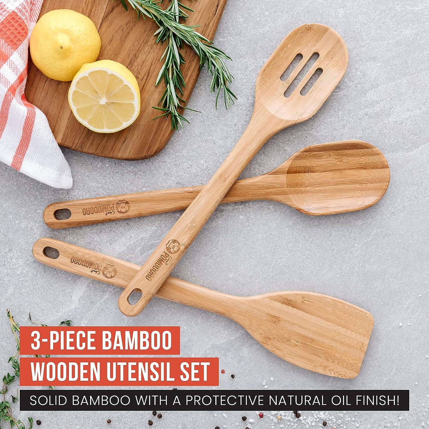 Bamboo Kitchen Utensils Set 8-Pack - Wooden Cooking Utensils for