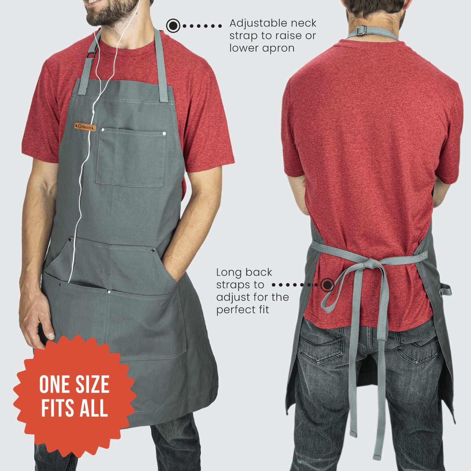 Apron Staps Kitchen Apron with Adjustable Pockets and Bibs - Grey – Chef Pomodoro