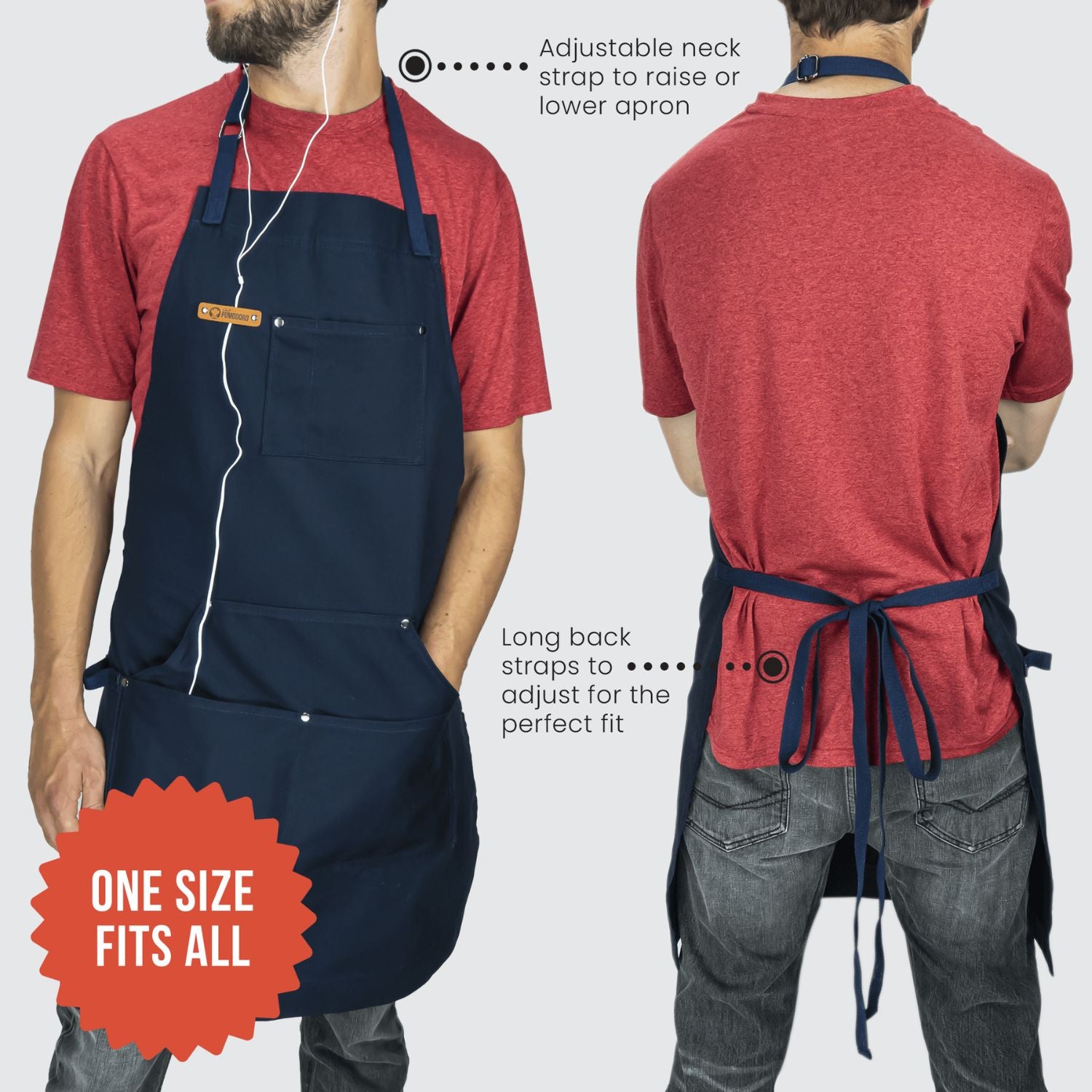 Kitchen apron with pockets and adjustable neck straps