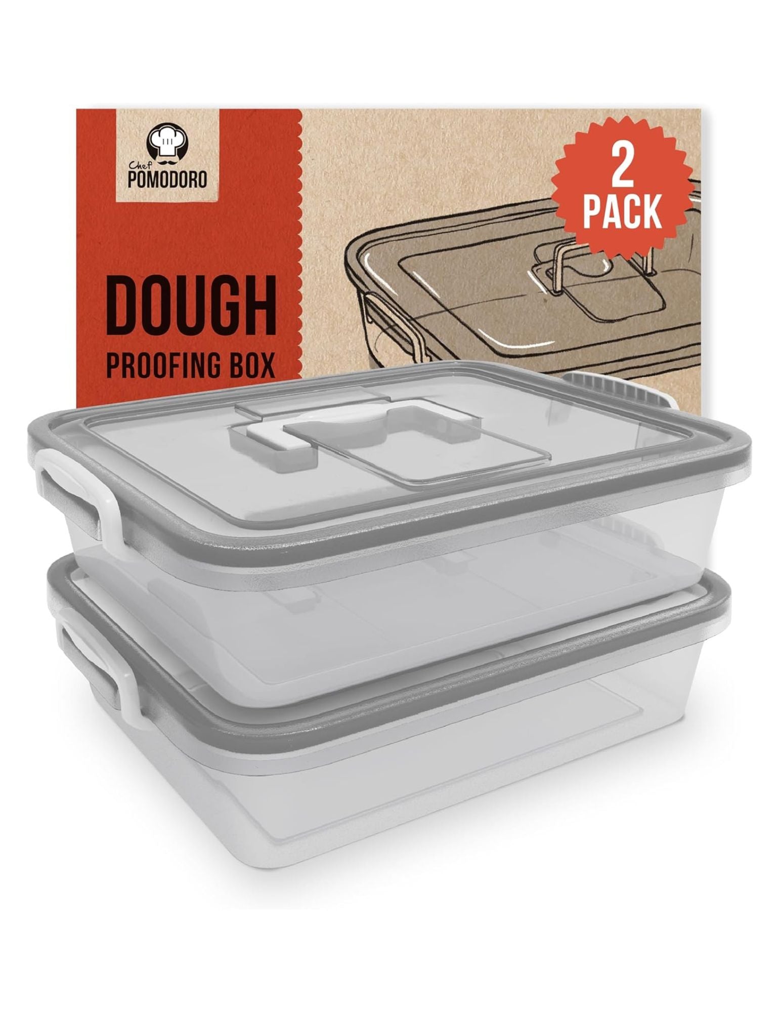 Large Pizza Dough Proofing Box Kit 2-Pack, 17 x 13-Inch, Fits 6-8 Dough Balls (Grey)