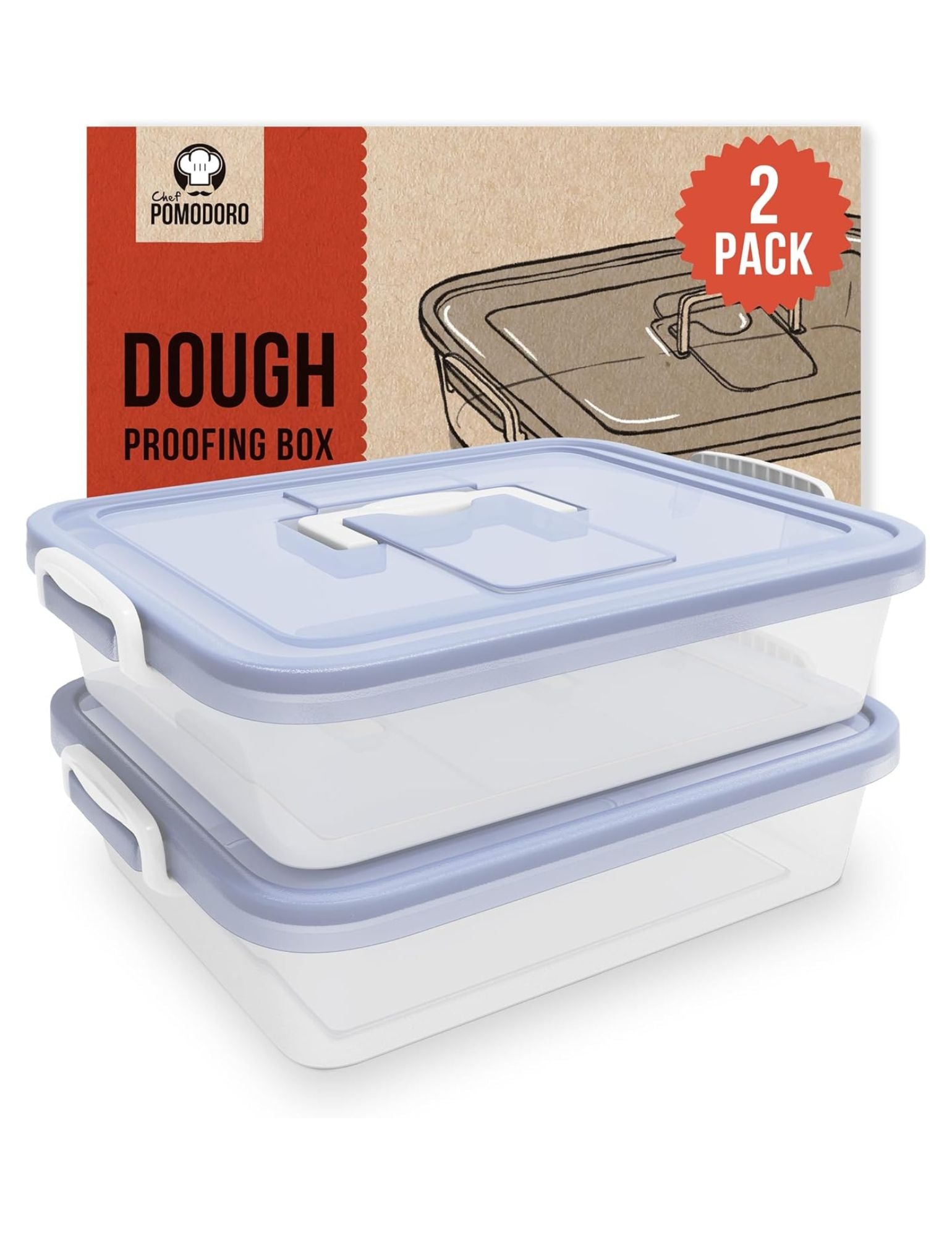 Large Pizza Dough Proofing Box Kit 2-Pack, 17 x 13-Inch, Fits 6-8 Dough Balls (Blue)
