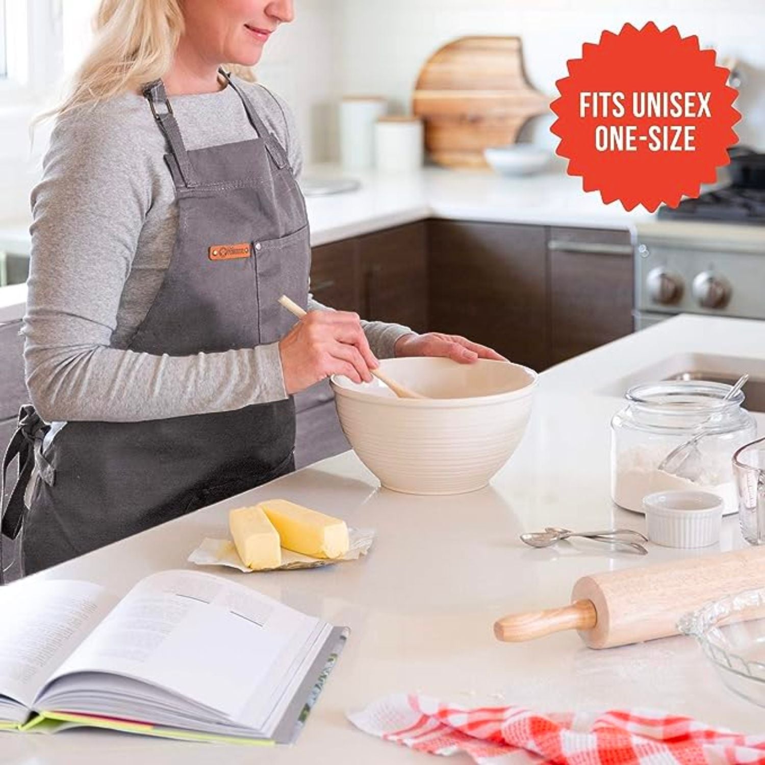 Kitchen Aprow Kitchen Apron with Adjustable Pockets and Bibs - Grey – Chef Pomodoro
