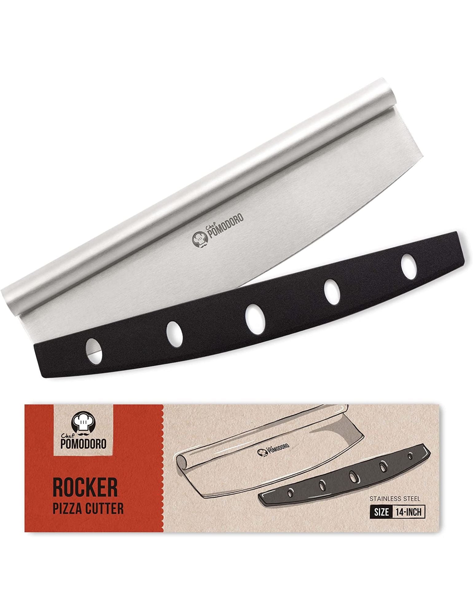 Pizza Cutter Rocker Knife - Multipurpose Mezzaluna Chopper