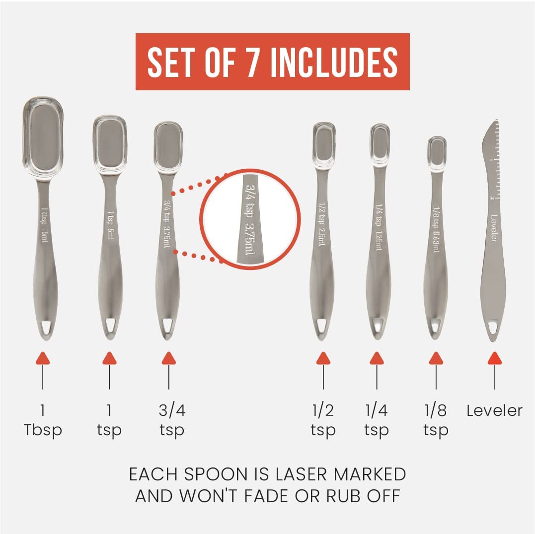 Wadasuke Extra Thick Stainless Steel 7-Piece Measuring Spoon Set