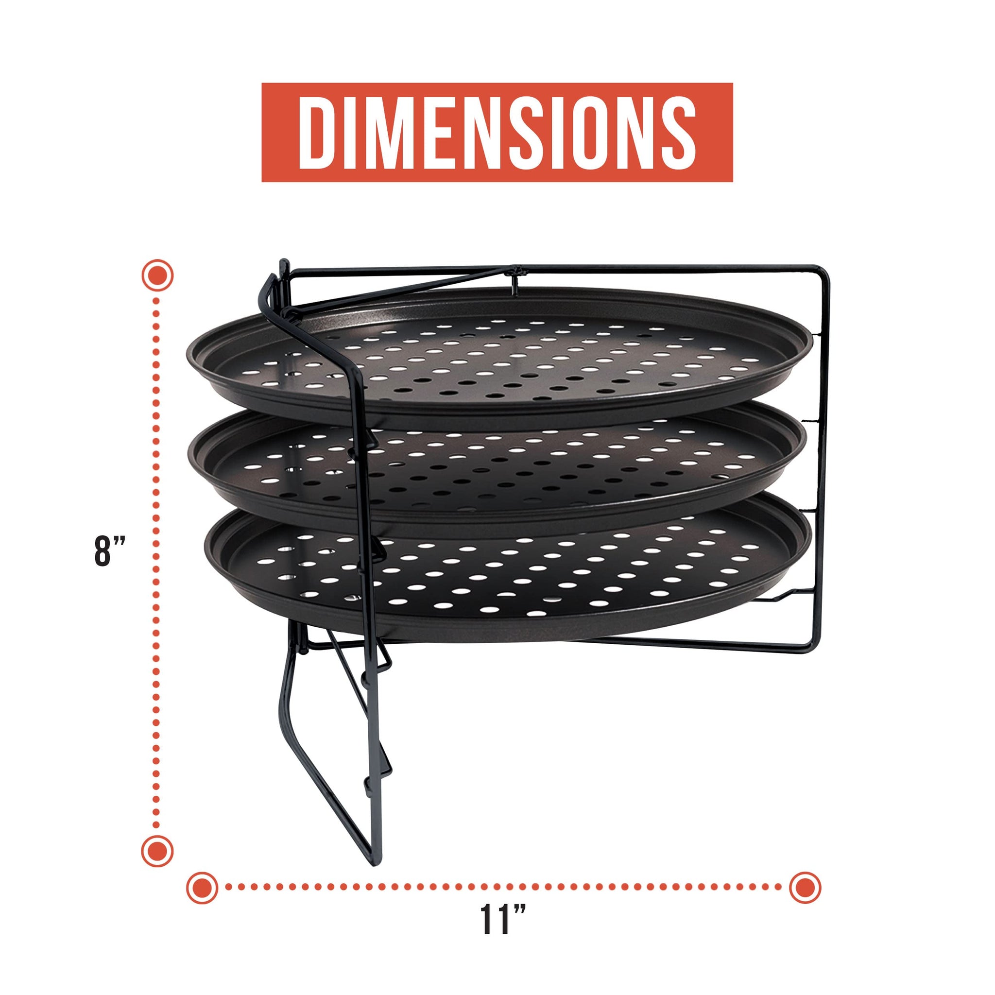 Pizza Front Rack Non-stick Pizza Baking Set with 3 Pizza Pans (11-Inch) and Pizza Rack ...