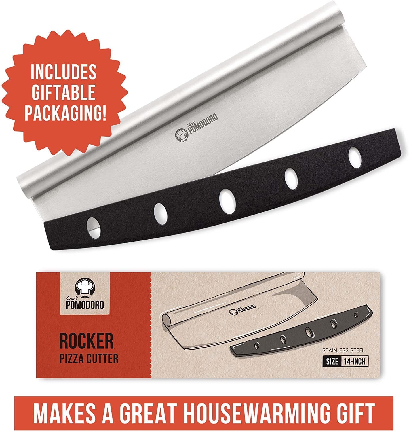 Pizza Cutter Rocker Knife - Multipurpose Mezzaluna Chopper – Chef Pomodoro