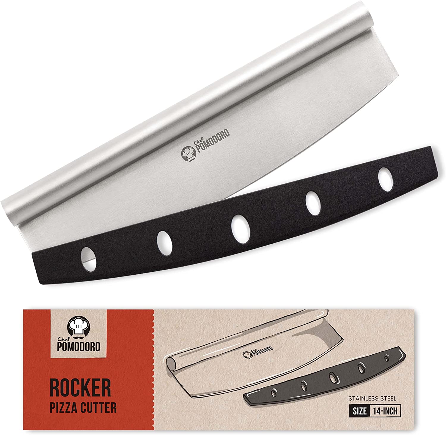 Chef Pomodoro stainless Steel Pizza Cutter Rocker Knife 